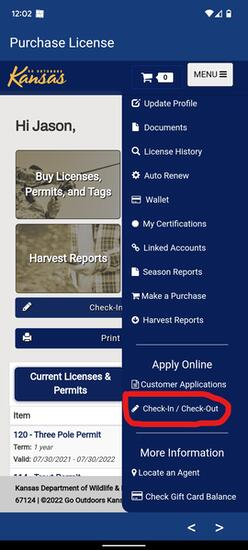 Mobile App Check-in/Check-out Screen shot