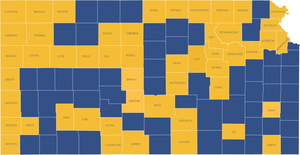 Map of Kansas with several counties labelled by name.