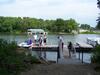 Evening Breeze Cabin renters at the dock