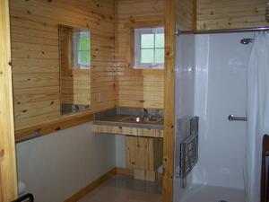 Restroom in evening Breeze Point cabins