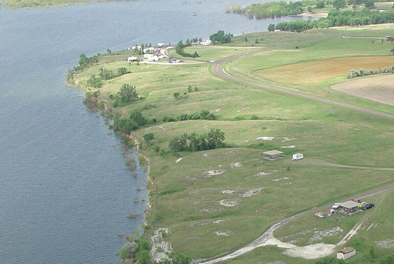 Aerial image of Webster shelters and shoreline Aerial image of Webster shelters and shoreline