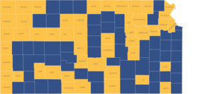 Map of Kansas with several counties labelled by name.
